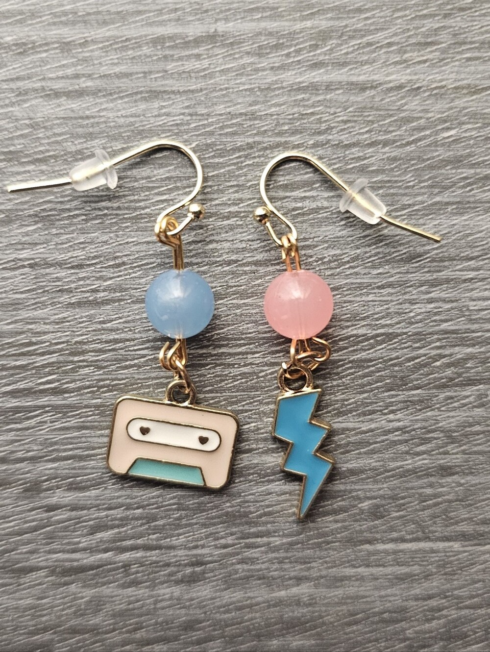 Handmade 80's Inspired Pink And Blue Earrings